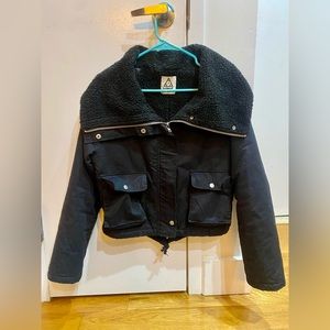 Unif black cropped jacket with Sherpa lining, XS
